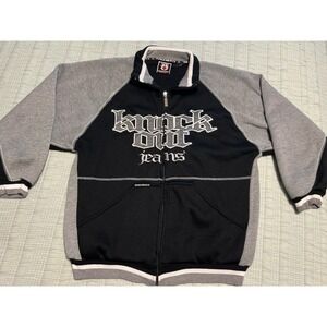 VTG Y2K Knockout Jeans Black Gray Zip Up Jacket Big Logo Size L Rare